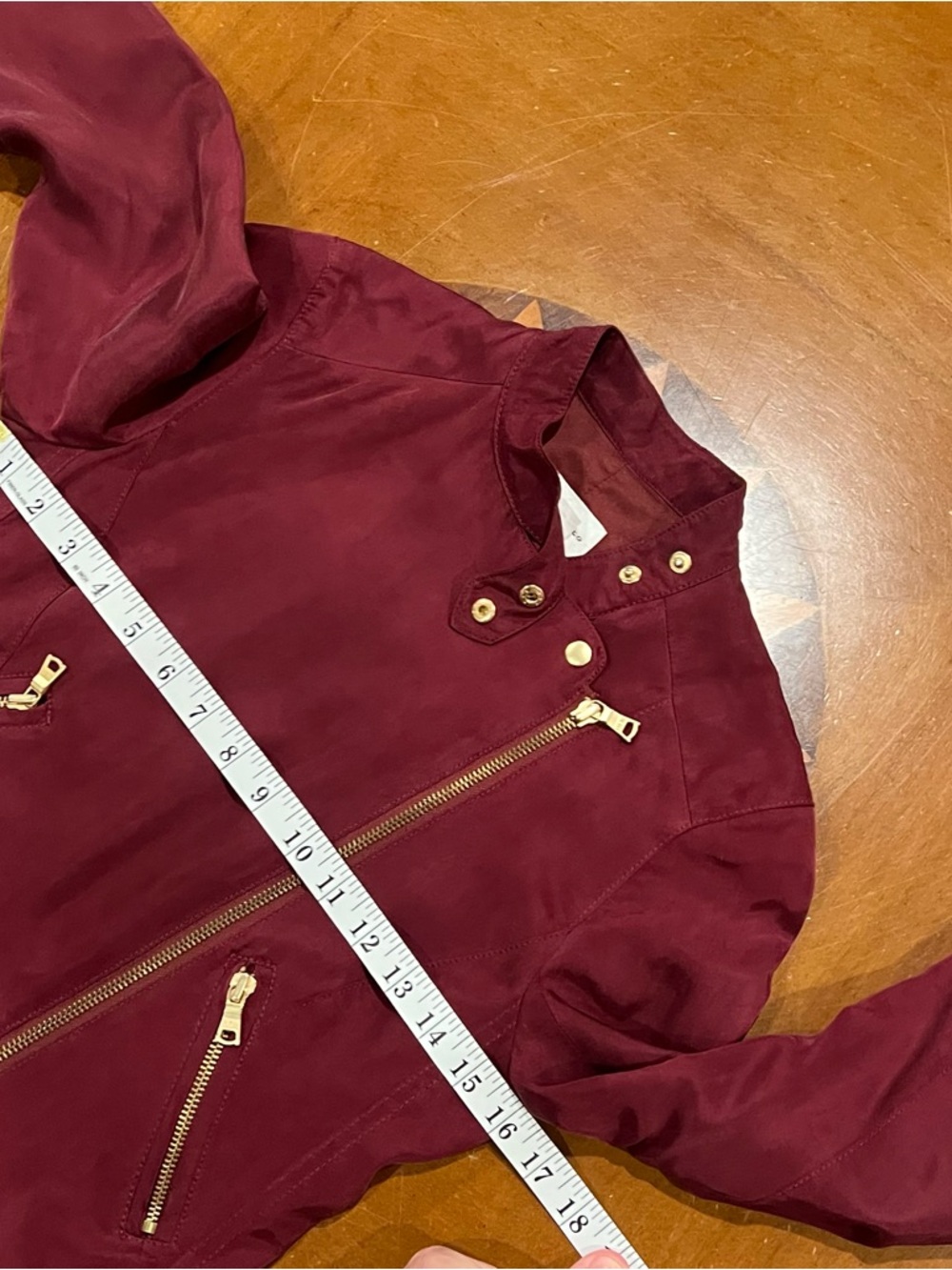 Club Monaco Kapri Moto Jacket Burgundy XS Cropped Biker Full-Zip Lightweight - Picture 12 of 16